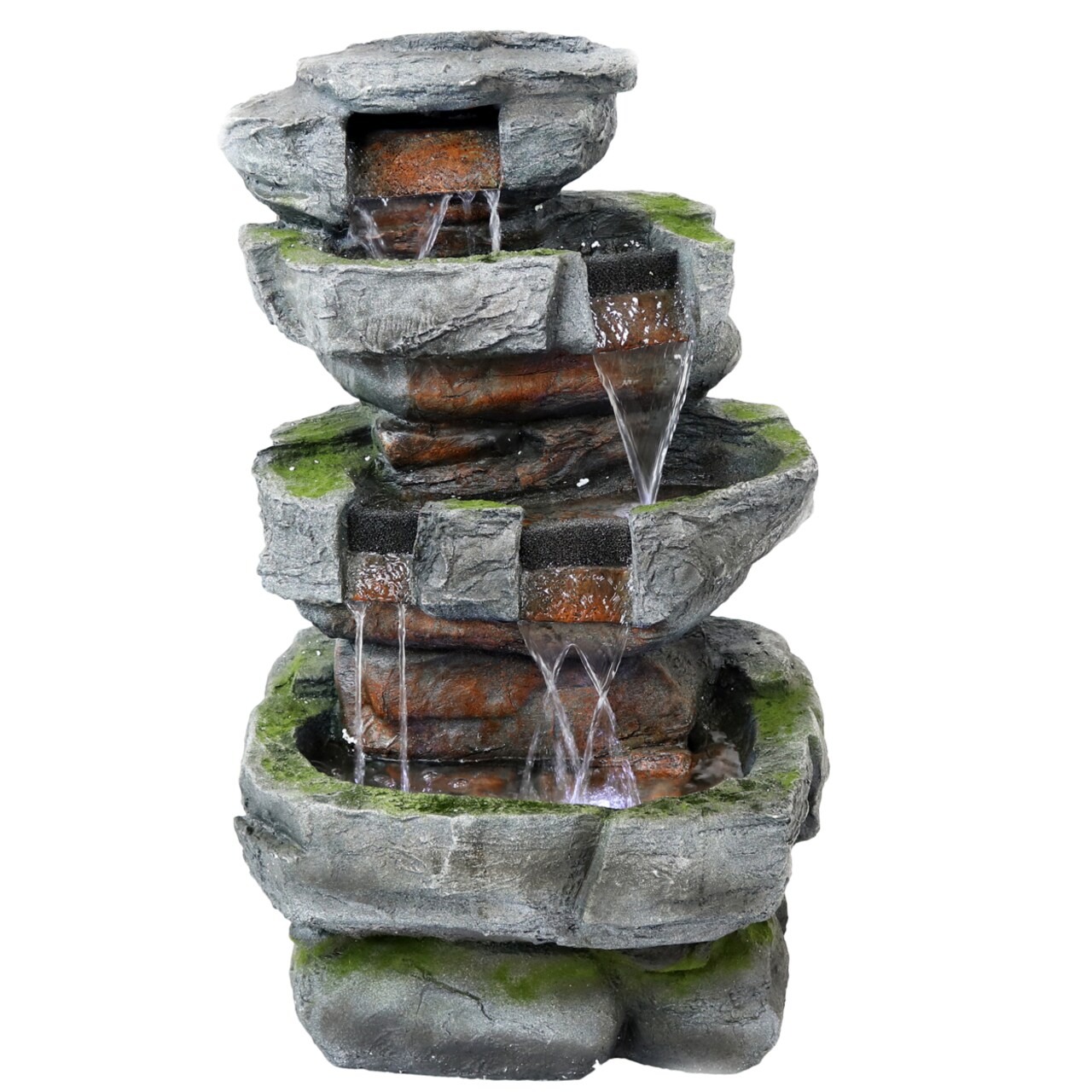 Sunnydaze Large Rock Quarry Waterfall Fountain with LED Lights - 31 in